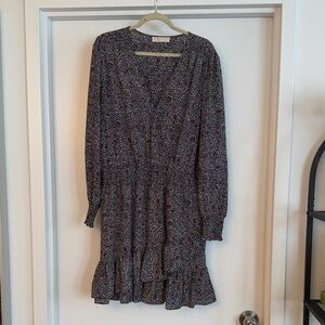 Michael Kors Black, Burgundy and White Long Sleeve Dress